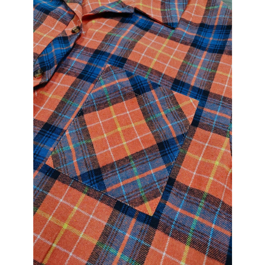 Plaid Collared Neck Long Sleeve Shirt Apparel and Accessories