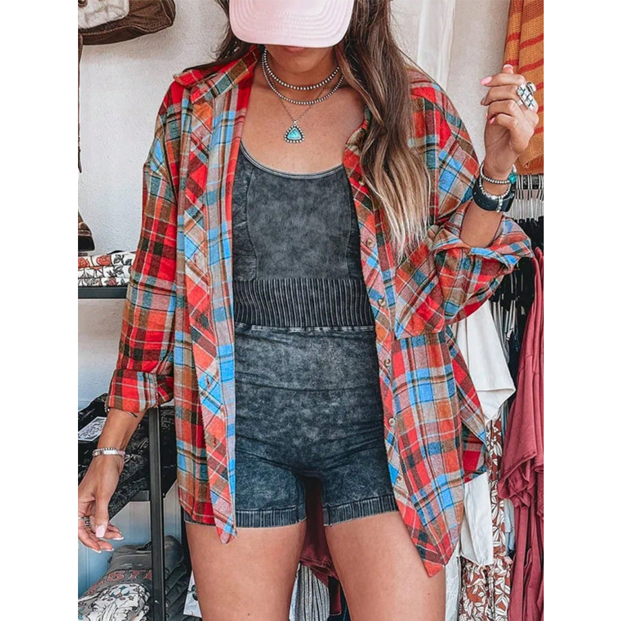 Plaid Collared Neck Long Sleeve Shirt Apparel and Accessories