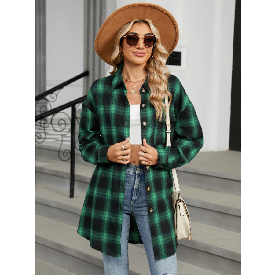 Plaid Collared Neck Long Sleeve Shirt Apparel and Accessories