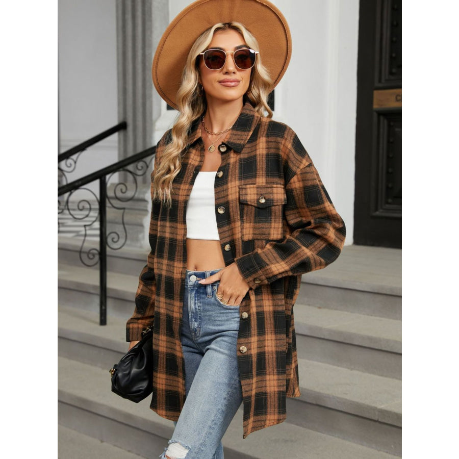 Plaid Collared Neck Long Sleeve Shirt Apparel and Accessories