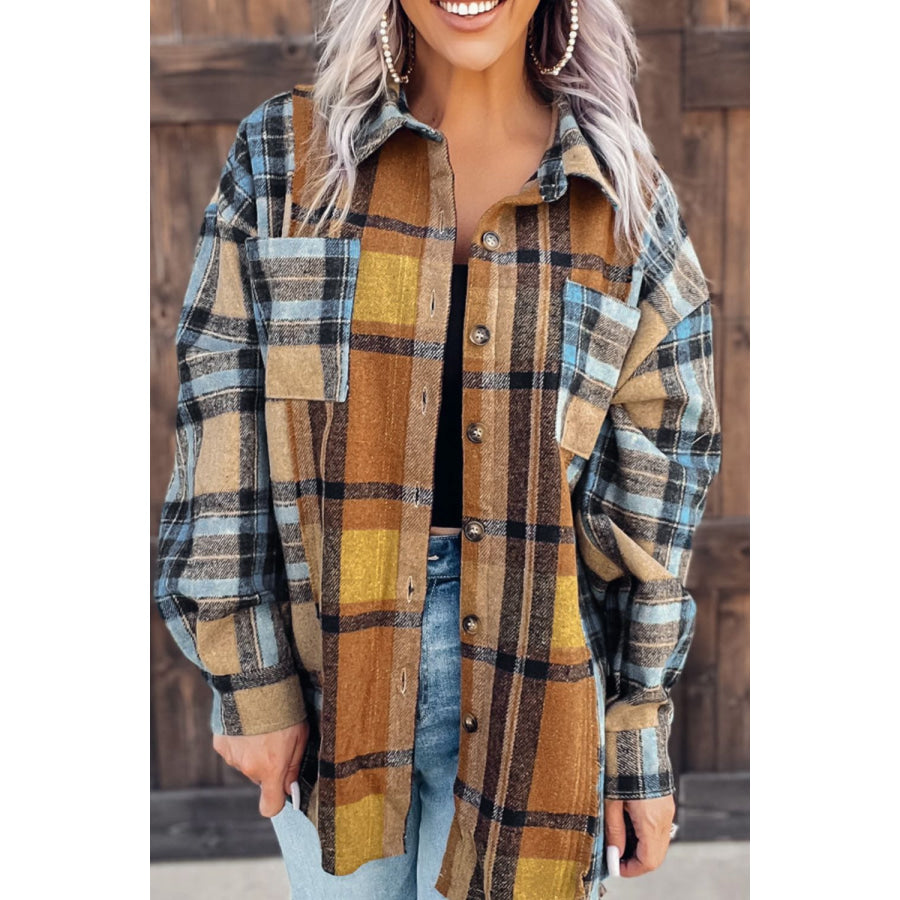 Plaid Collared Neck Long Sleeve Shirt Apparel and Accessories