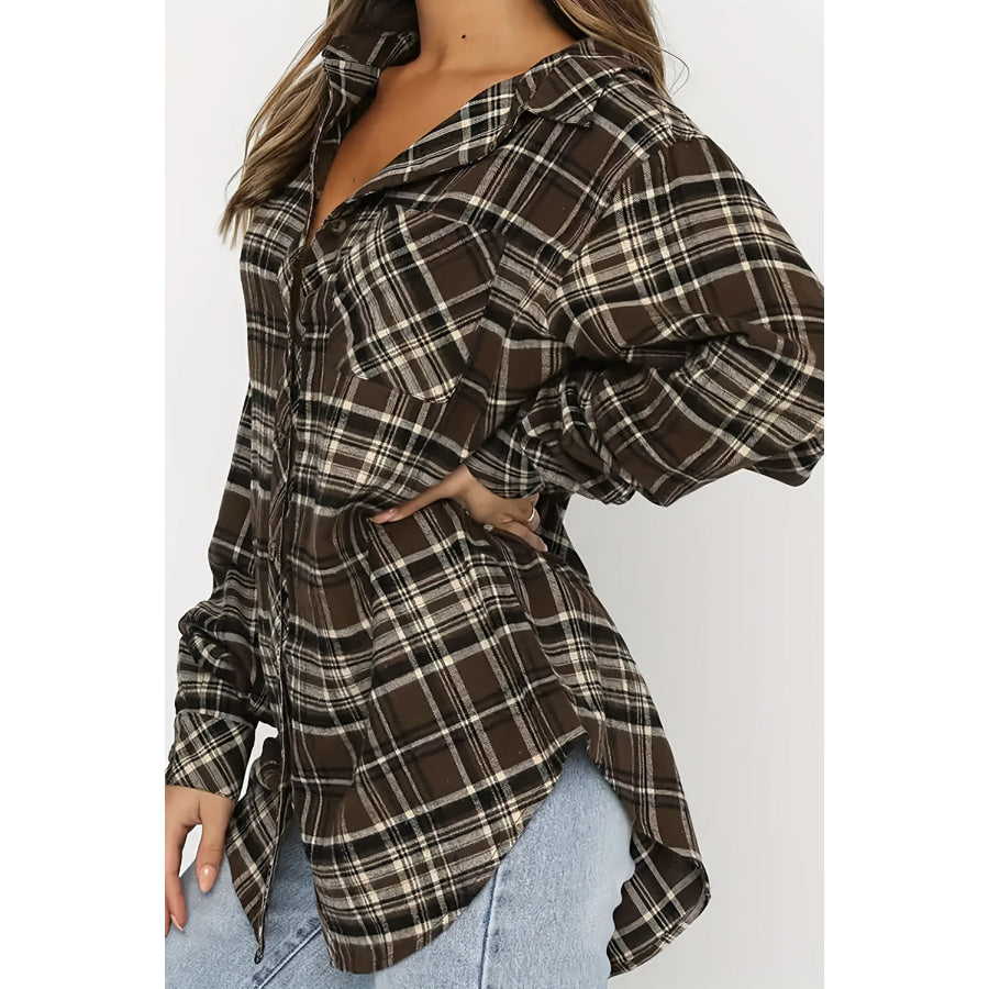 Plaid Collared Neck Long Sleeve Shirt Apparel and Accessories