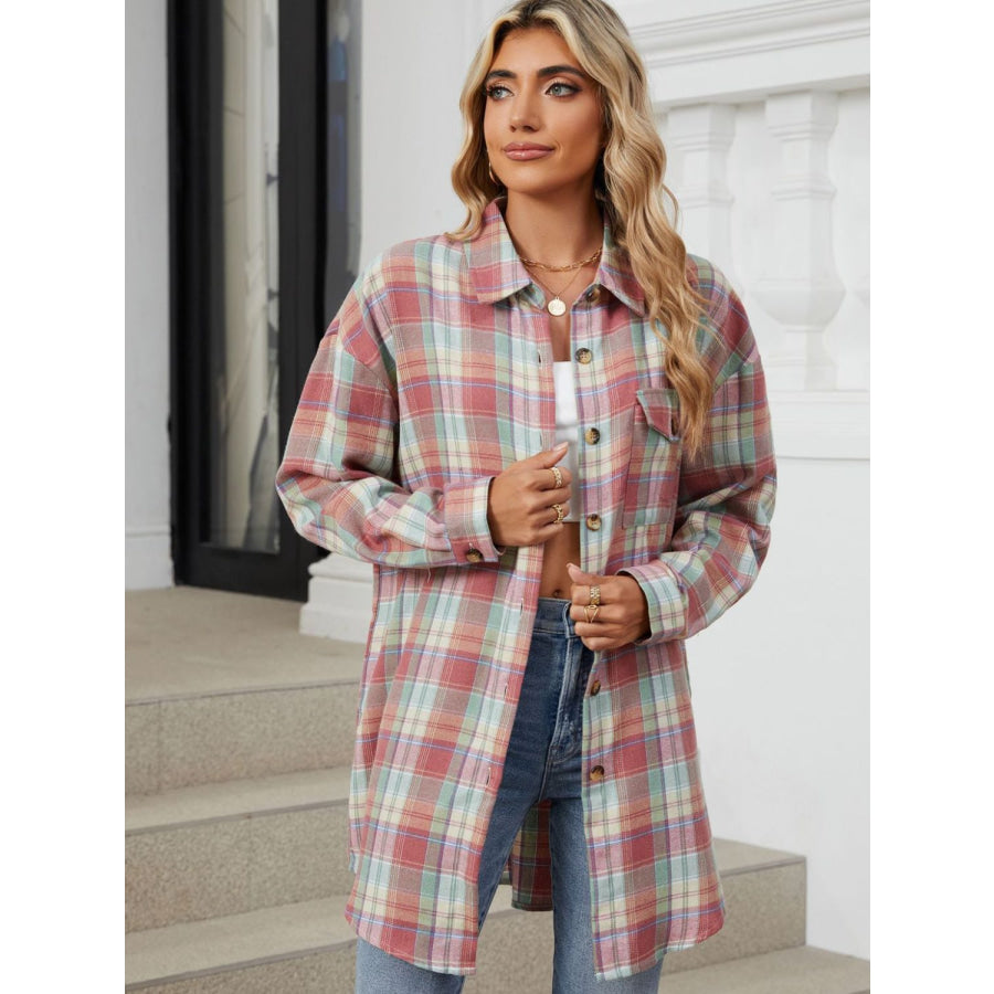 Plaid Collared Neck Long Sleeve Shirt Apparel and Accessories