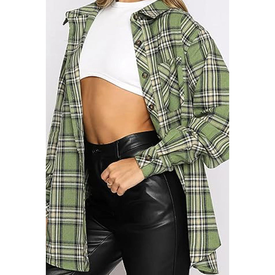 Plaid Collared Neck Long Sleeve Shirt Apparel and Accessories
