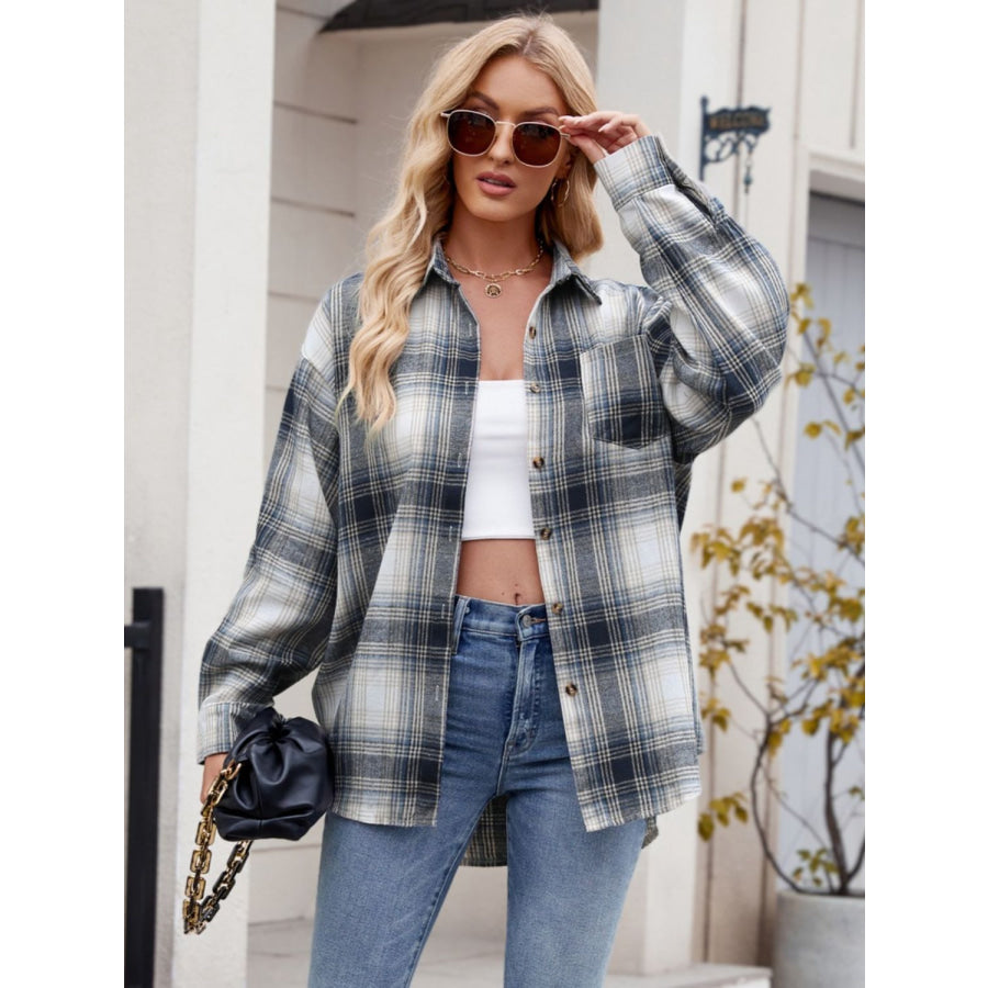 Plaid Collared Neck Long Sleeve Shirt Apparel and Accessories