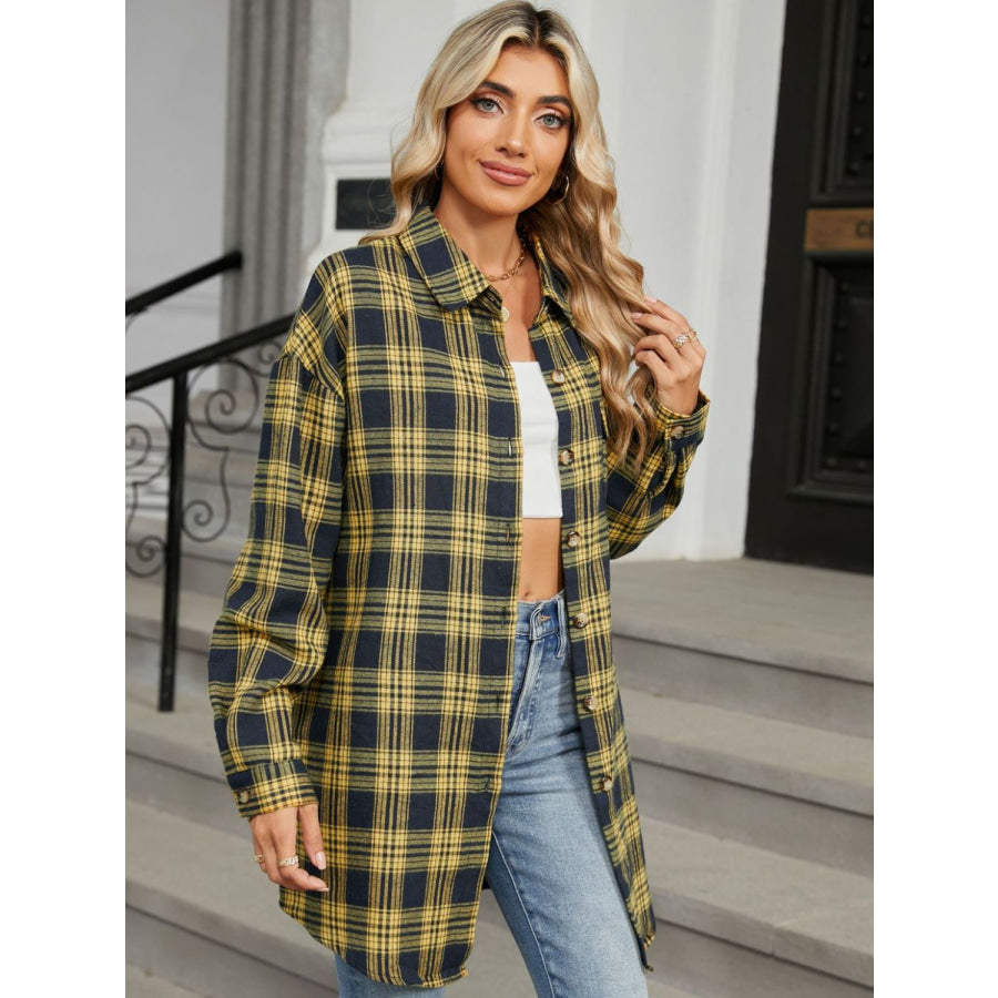 Plaid Collared Neck Long Sleeve Shirt Apparel and Accessories