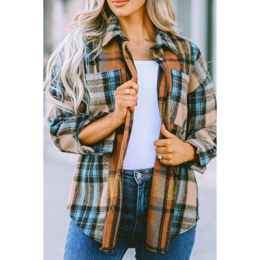 Plaid Collared Neck Long Sleeve Shirt Apparel and Accessories