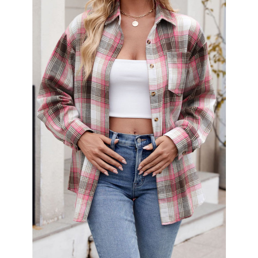 Plaid Collared Neck Long Sleeve Shirt Apparel and Accessories