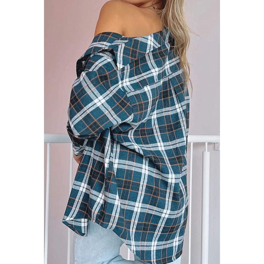 Plaid Collared Neck Long Sleeve Shirt Apparel and Accessories