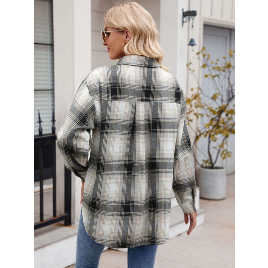 Plaid Collared Neck Long Sleeve Shirt Apparel and Accessories