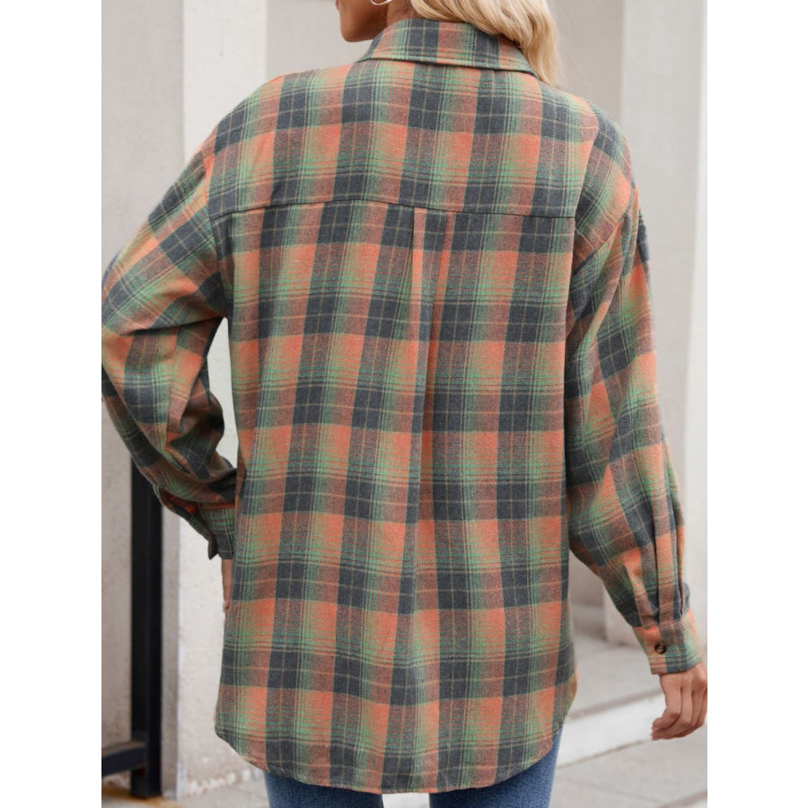 Plaid Collared Neck Long Sleeve Shirt Apparel and Accessories