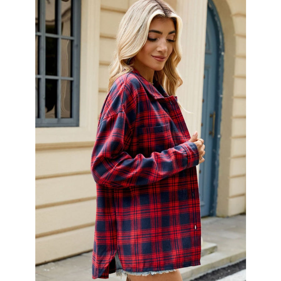 Plaid Collared Neck Long Sleeve Shirt Apparel and Accessories