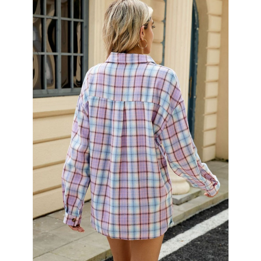 Plaid Collared Neck Long Sleeve Shirt Apparel and Accessories