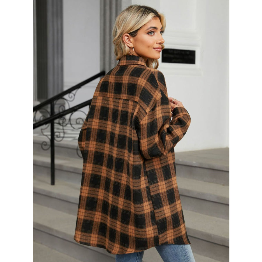 Plaid Collared Neck Long Sleeve Shirt Apparel and Accessories