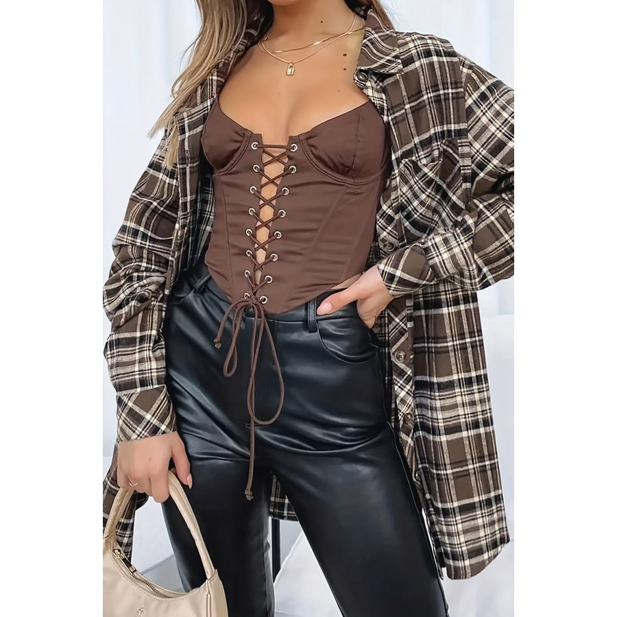 Plaid Collared Neck Long Sleeve Shirt Apparel and Accessories