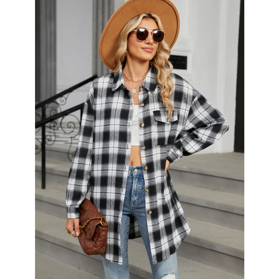 Plaid Collared Neck Long Sleeve Shirt Apparel and Accessories