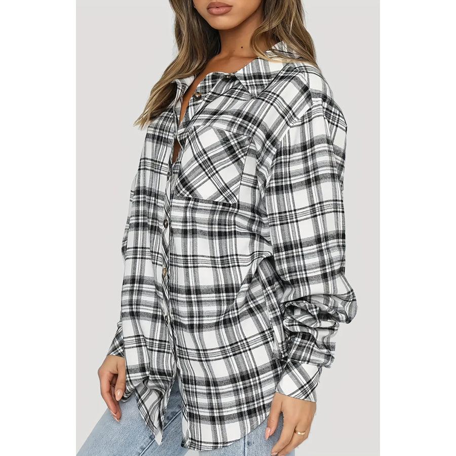 Plaid Collared Neck Long Sleeve Shirt Apparel and Accessories