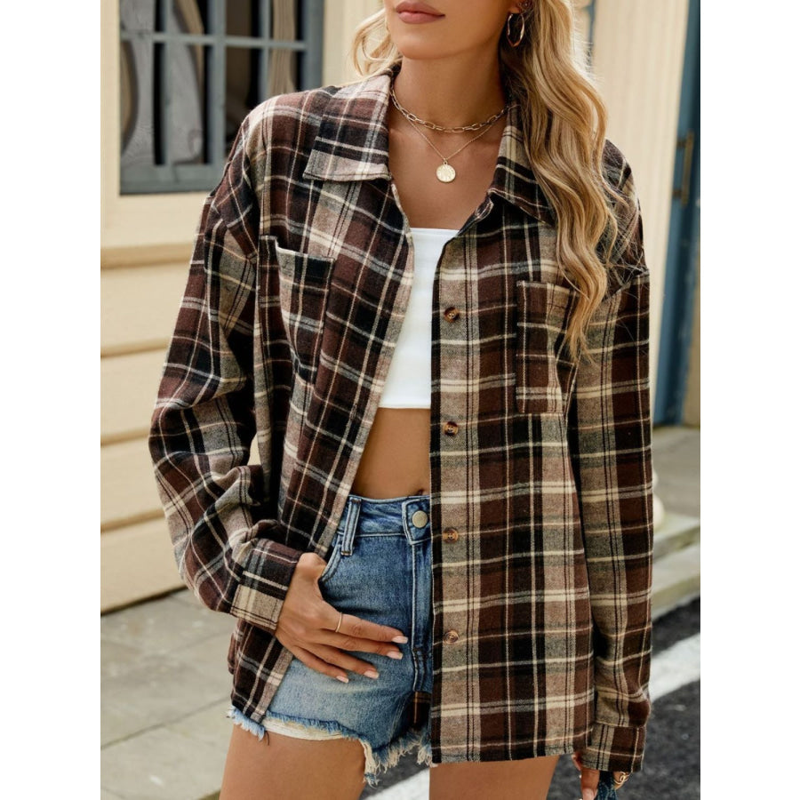 Plaid Collared Neck Long Sleeve Shirt Apparel and Accessories