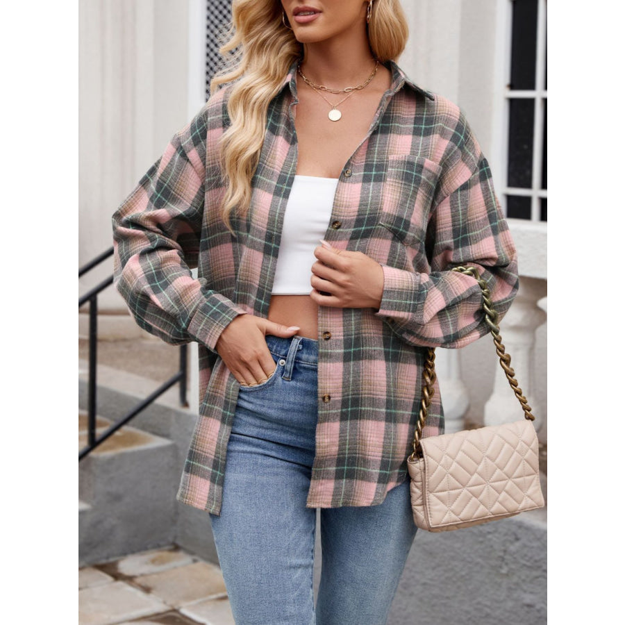 Plaid Collared Neck Long Sleeve Shirt Apparel and Accessories