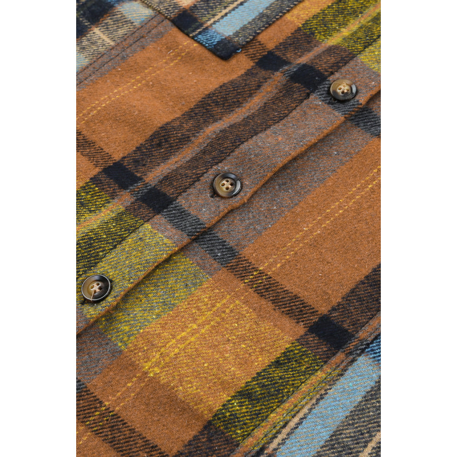 Plaid Collared Neck Long Sleeve Shirt Apparel and Accessories