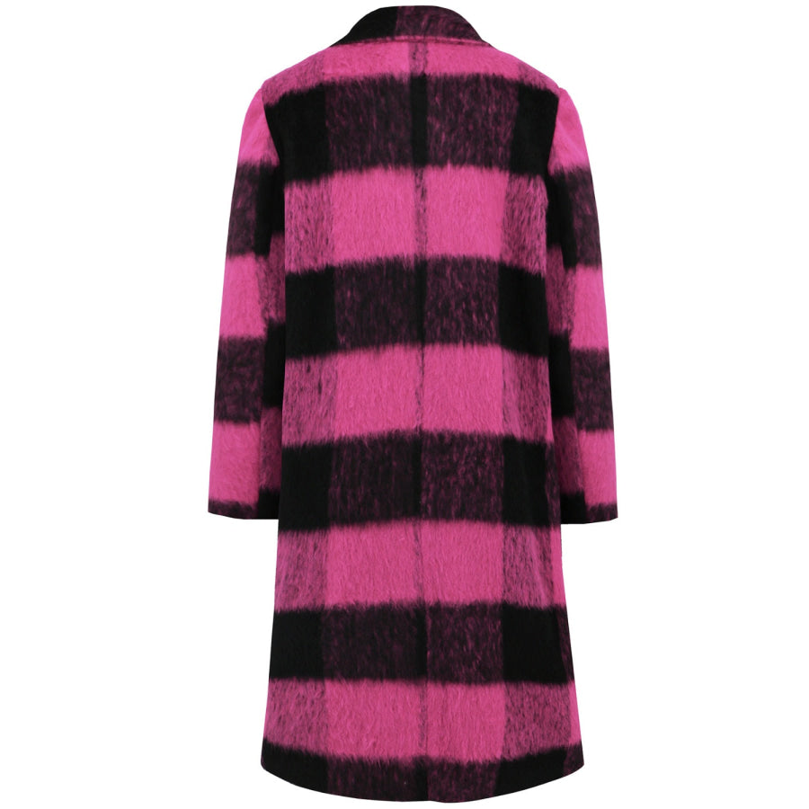 Plaid Double-Breasted Long Sleeve Coat Apparel and Accessories