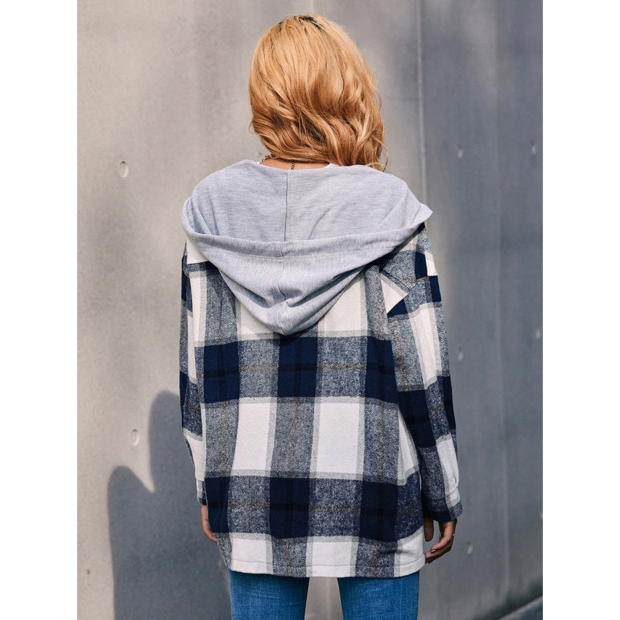 Plaid Dropped Shoulder Hooded Jacket