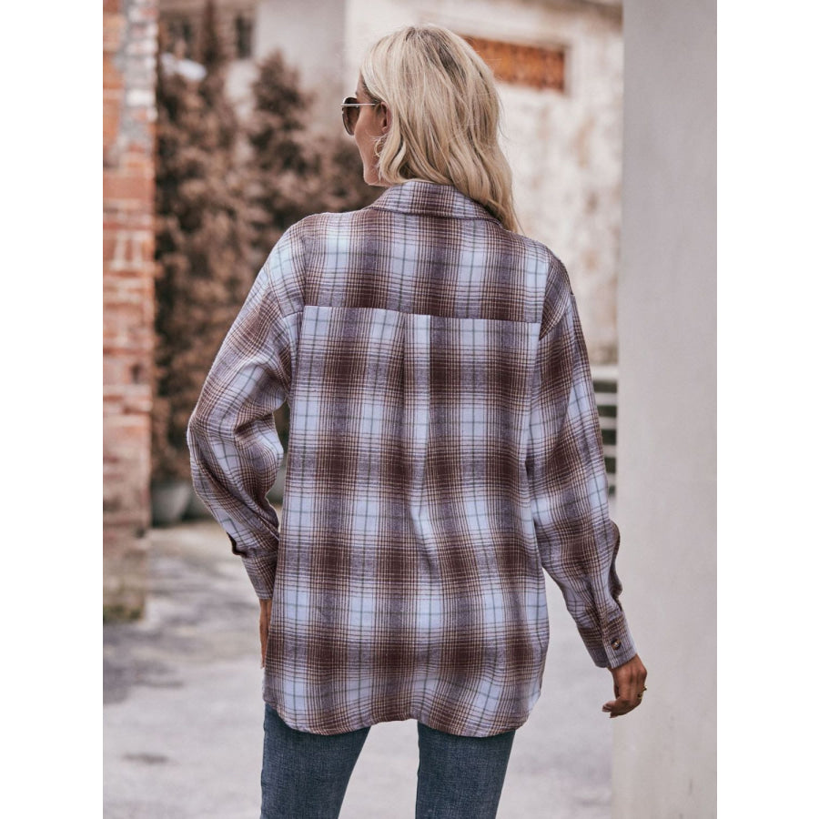 Plaid Dropped Shoulder Longline Shirt