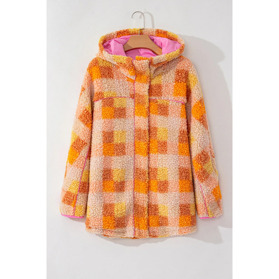 Plaid Long Sleeve Hooded Jacket Apparel and Accessories