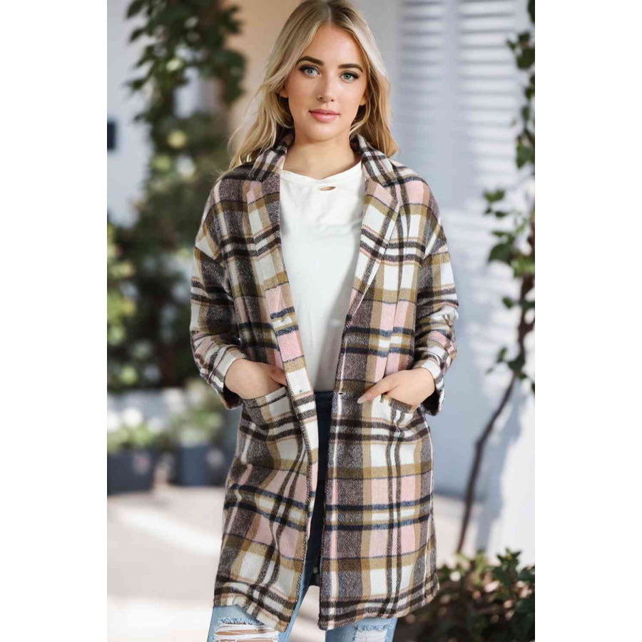 Plaid Longline Jacket with Pockets Plaid / S