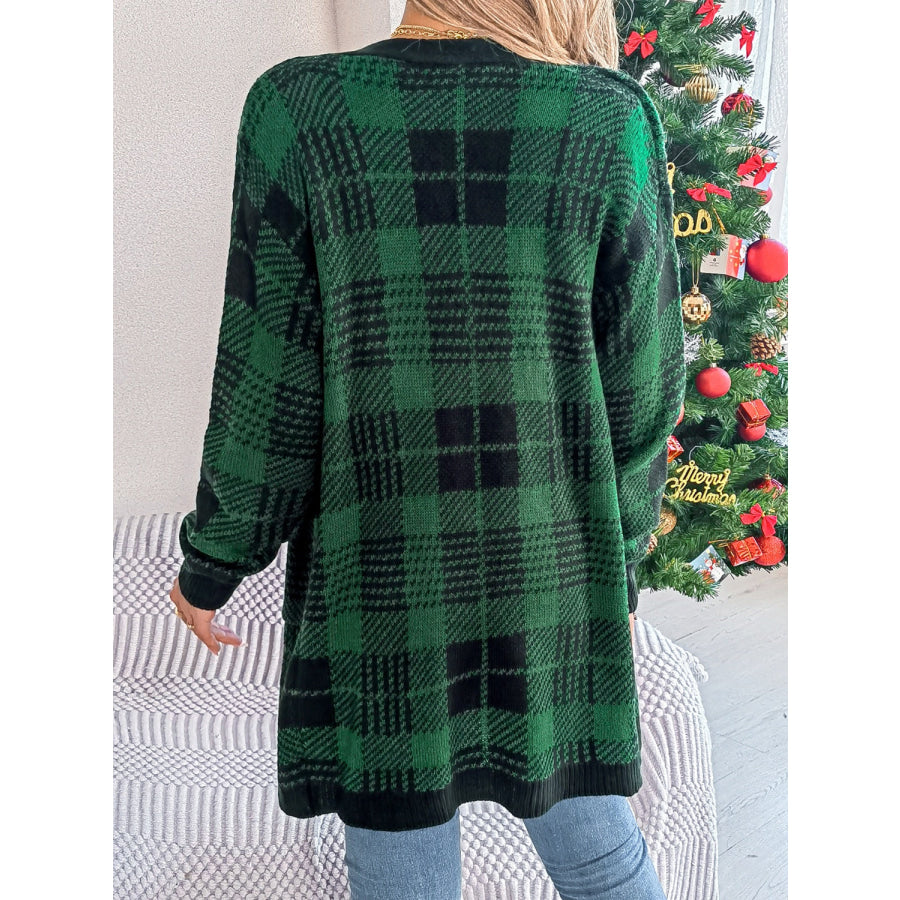 Plaid Open Front Long Sleeve Cardigan Apparel and Accessories