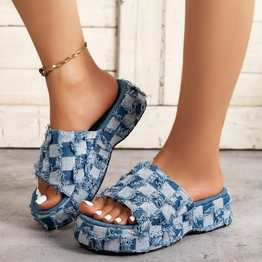 Plaid PU Leather Platform Sandals Apparel and Accessories