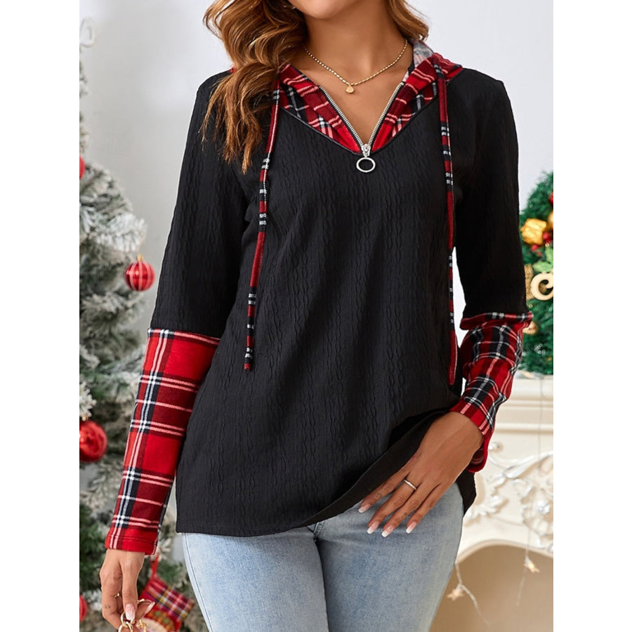 Plaid Quarter Zip Hooded T-Shirt Apparel and Accessories