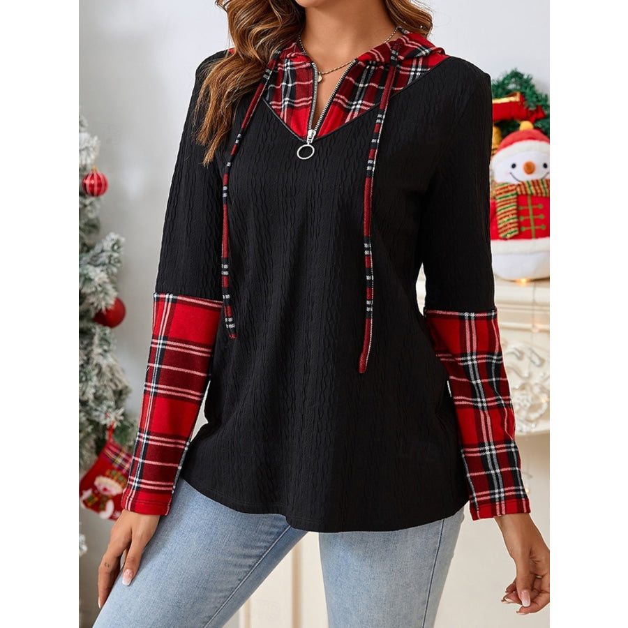Plaid Quarter Zip Hooded T-Shirt Apparel and Accessories