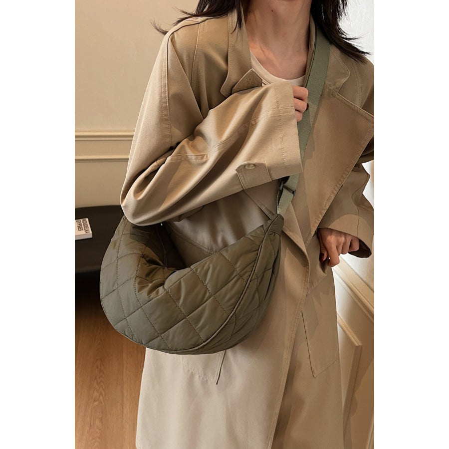 Plaid Quilted Adjustable Strap Crossbody Bag Apparel and Accessories