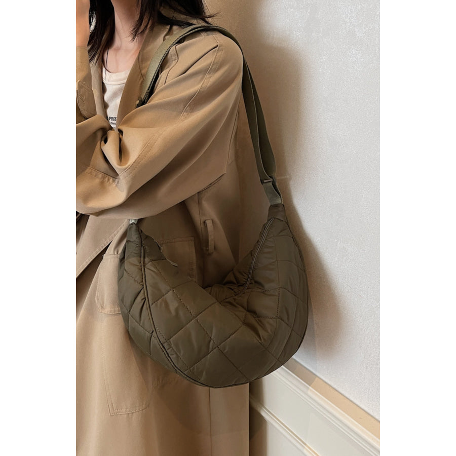 Plaid Quilted Adjustable Strap Crossbody Bag Apparel and Accessories