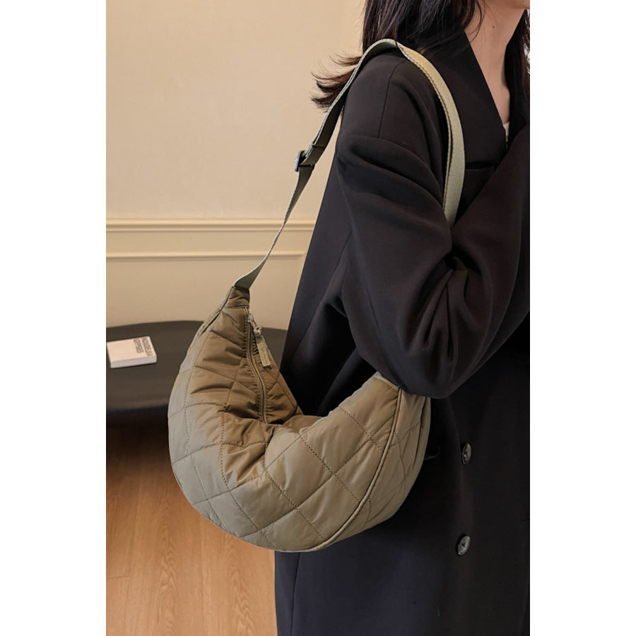 Plaid Quilted Adjustable Strap Crossbody Bag Apparel and Accessories