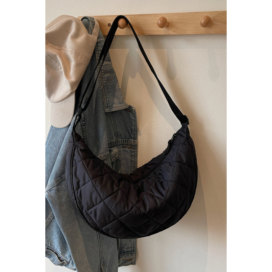 Plaid Quilted Adjustable Strap Crossbody Bag Black / One Size Apparel and Accessories