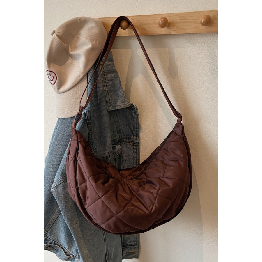 Plaid Quilted Adjustable Strap Crossbody Bag Dark Brown / One Size Apparel and Accessories