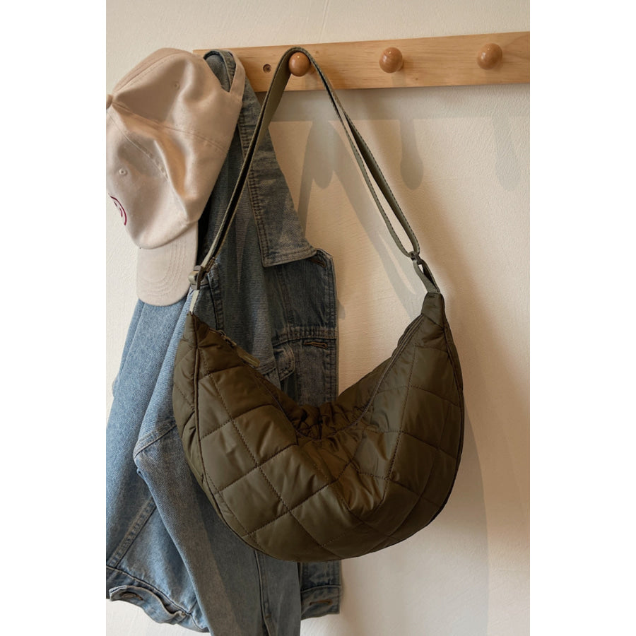 Plaid Quilted Adjustable Strap Crossbody Bag Moss / One Size Apparel and Accessories