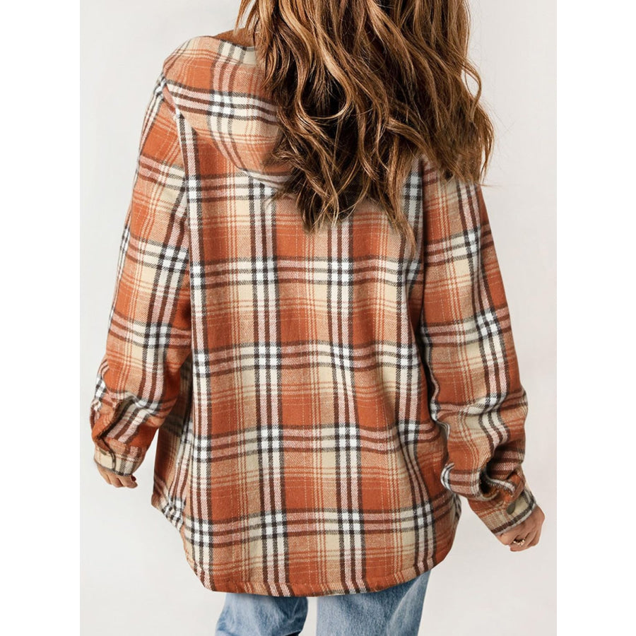 Plaid Snap Down Plush Hooded Jacket Apparel and Accessories