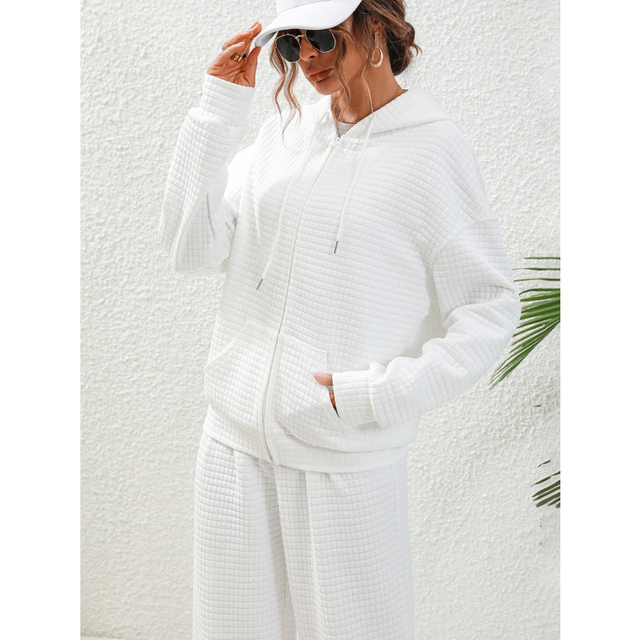 Plaid Texture Zip Up Hooded Jacket Apparel and Accessories