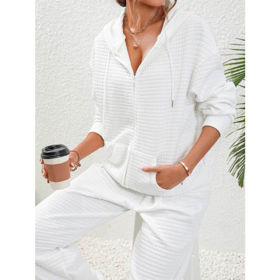 Plaid Texture Zip Up Hooded Jacket Apparel and Accessories