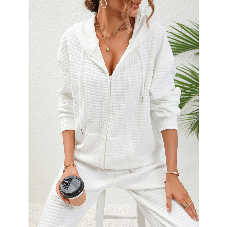 Plaid Texture Zip Up Hooded Jacket Apparel and Accessories