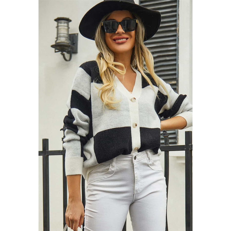 Plaid V-Neck Dropped Shoulder Cardigan