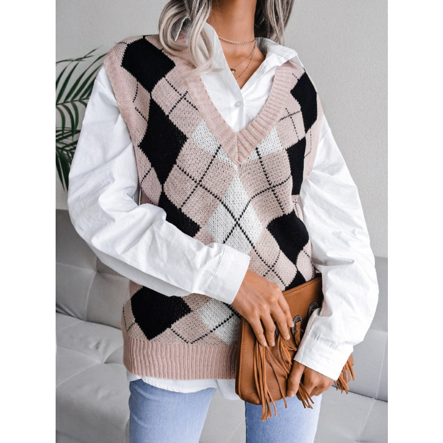 Plaid V-Neck Sweater Vest Apparel and Accessories