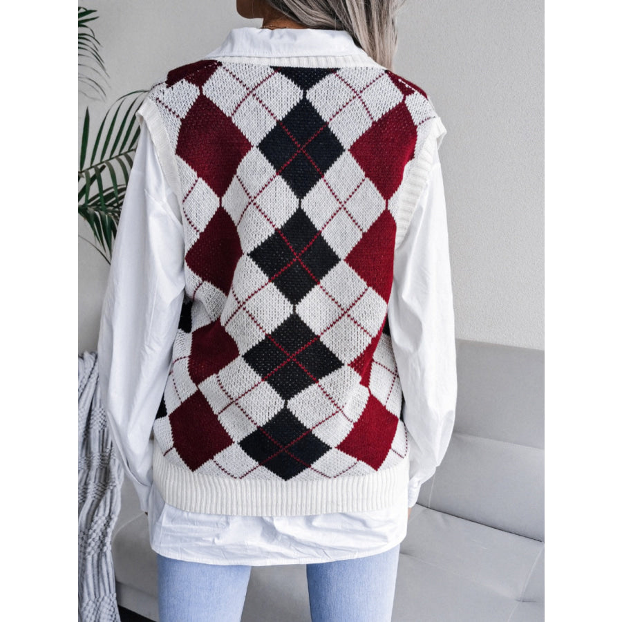 Plaid V-Neck Sweater Vest Apparel and Accessories