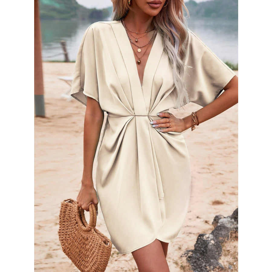 Plunge Short Sleeve Mini Dress Apparel and Accessories