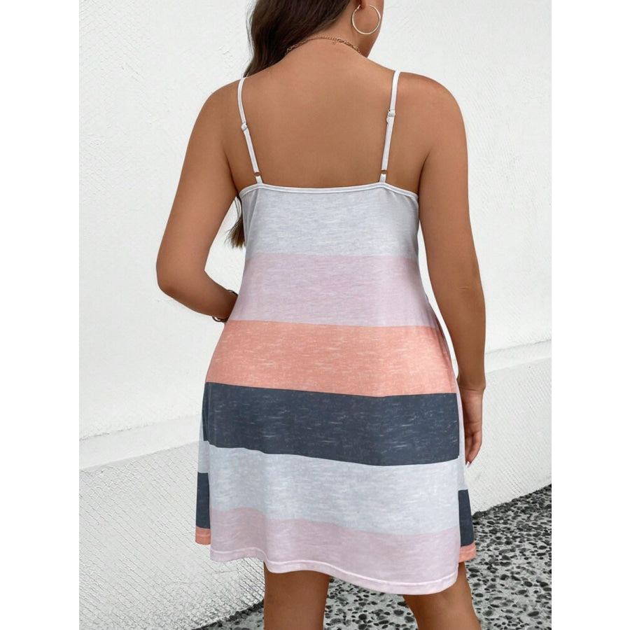Plus Size Color Block Scoop Neck Mini Dress Watermelon pink / 1XL Apparel and Accessories