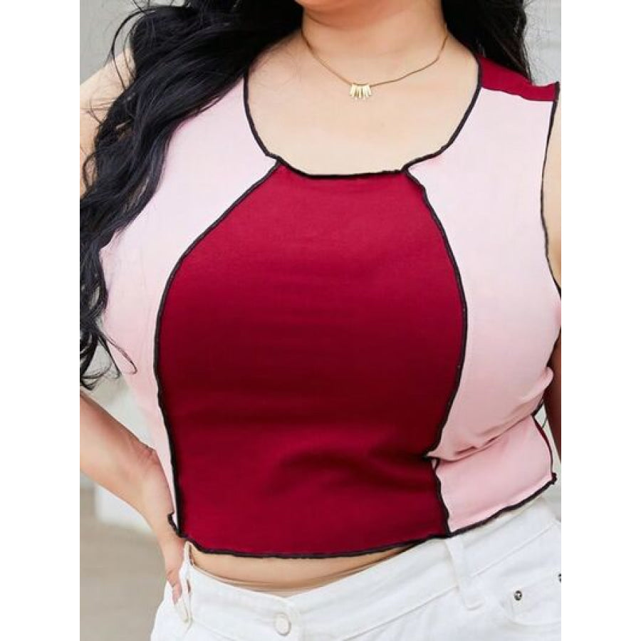 Plus Size Contrast Round Neck Tank Apparel and Accessories