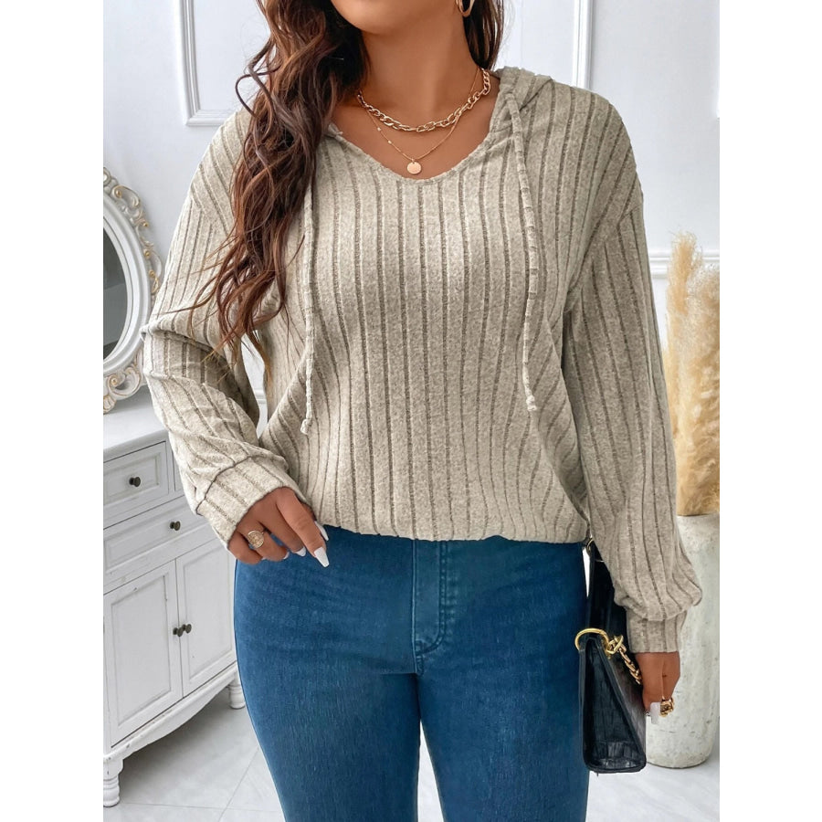 Plus Size Drawstring Dropped Shoulder Hooded T-Shirt Apparel and Accessories